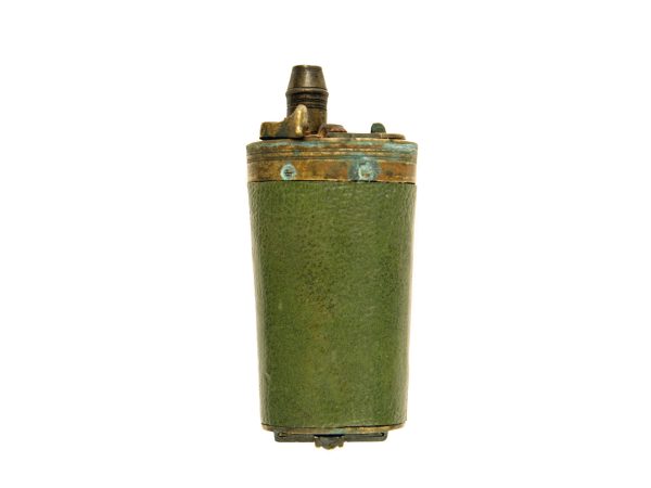 A Scarce Green Leather Powder Flask