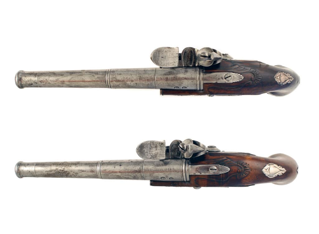A Pair of Flintlock Queen Anne Pistols by Haywood. - Image 4