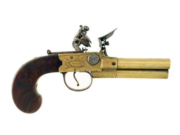 A Scarce Flintlock Three Barrel Tap-Action Pistol.