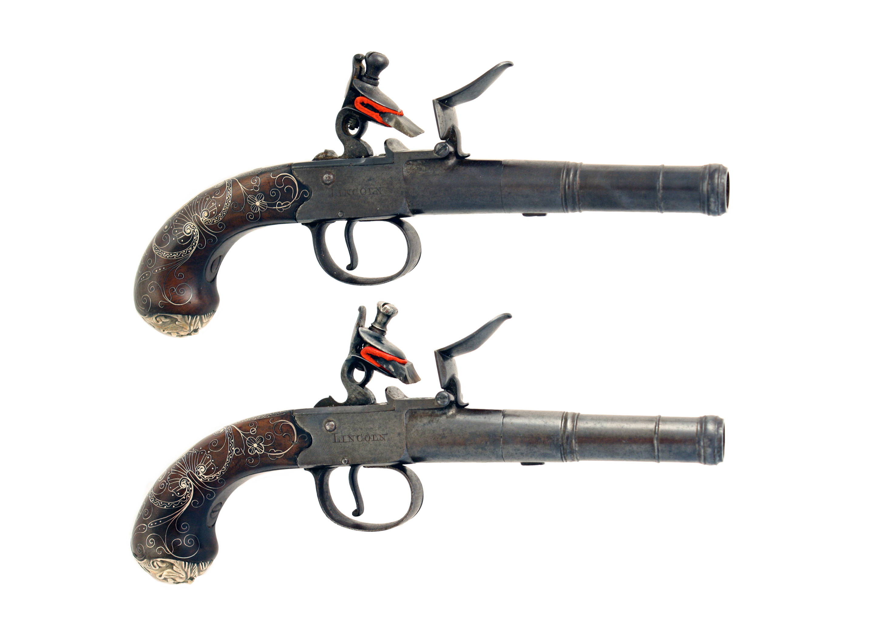 A Superb Pair of Silver Mounted Pistols by Barber, Lincoln.