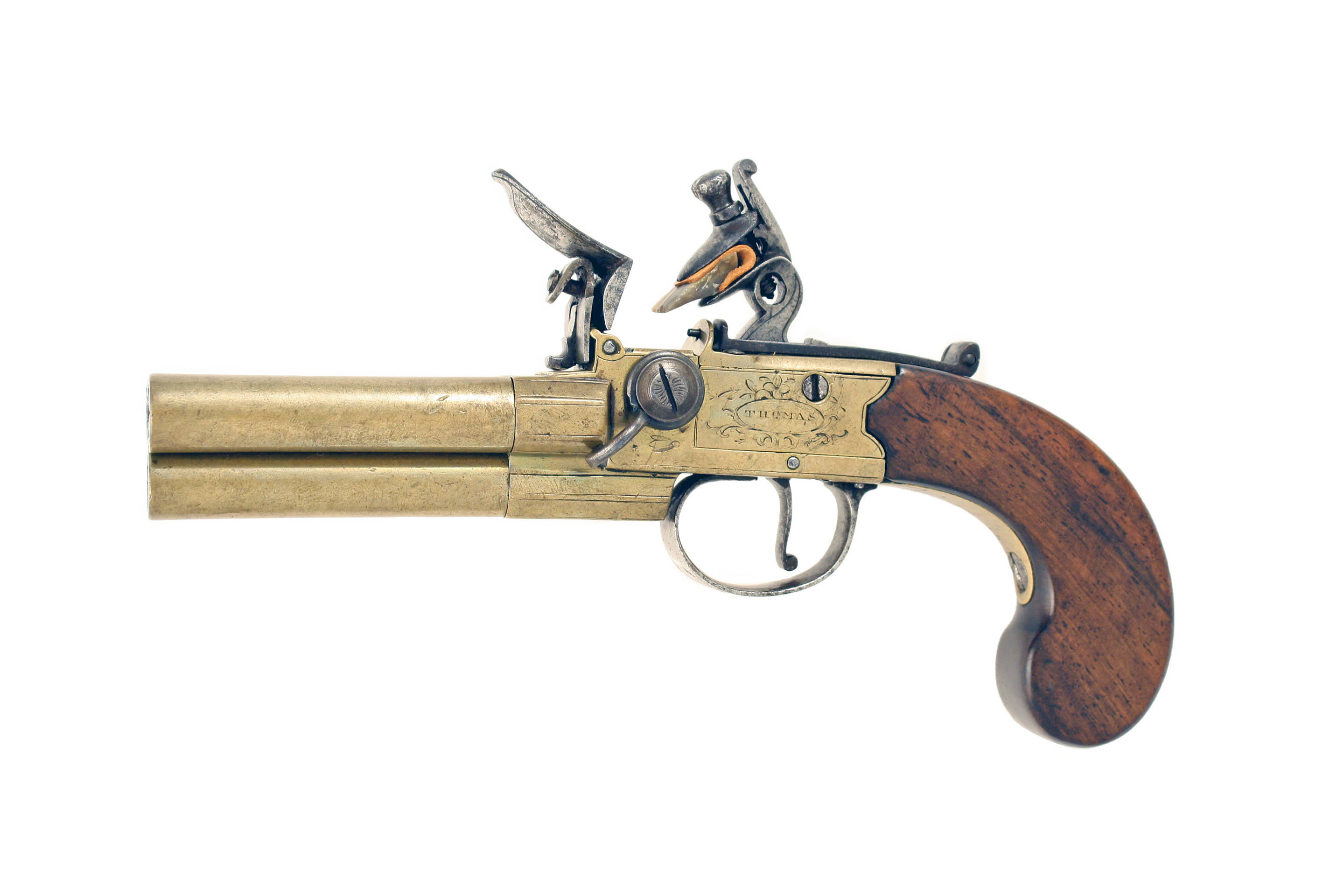 A Rare Three Barrelled Flintlock Pistol by Thomas