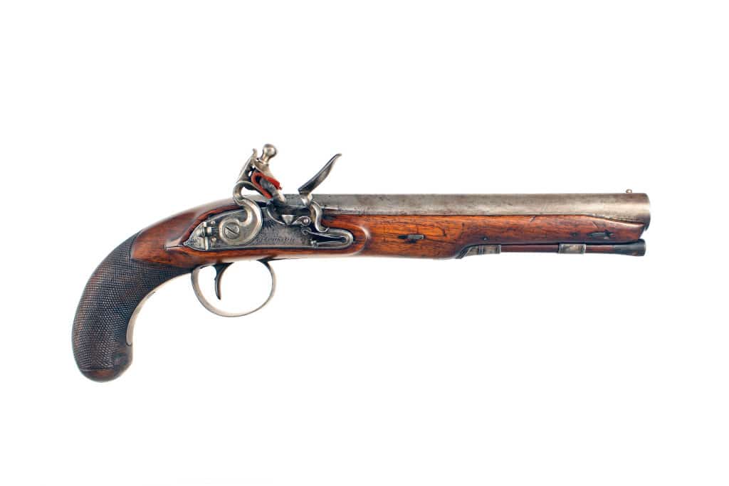 A Flintlock Officers Pistol by Hewson of London.