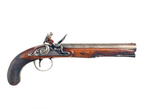 A Flintlock Officers Pistol by Hewson of London.