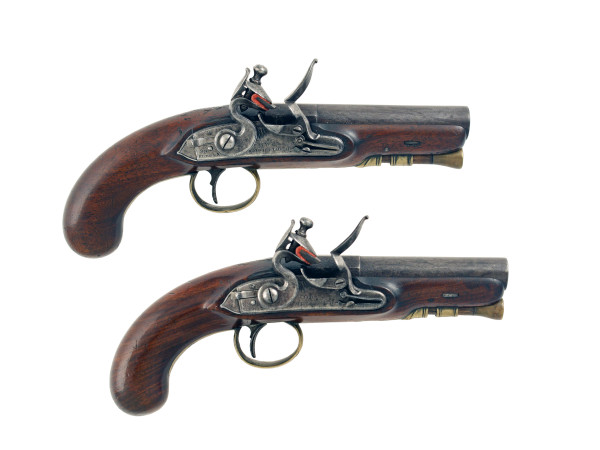 A Fine and Rare Pair of Flintlock Overcoat Pistols Reportedly For An Inspector of Mail Coaches