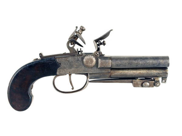 A Rare 80 Bore Three-Barrelled Tap Action Pistol.