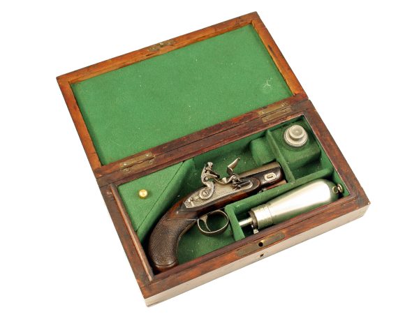 A Cased 40 Bore Flintlock Pocket Pistol by Wilson of London.