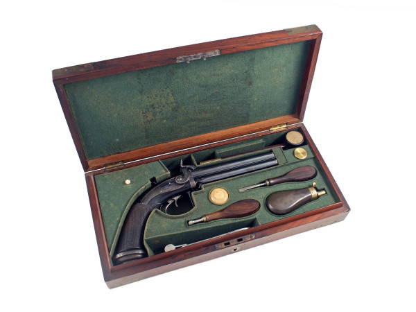 An Extremely Rare Cased Four-Barrelled Percussion by J. Purdey.