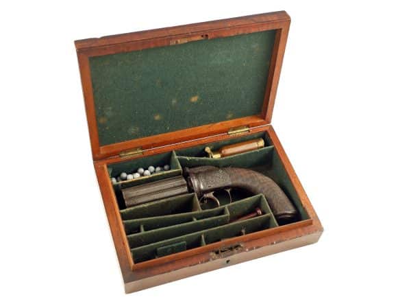 A Good Cased 50 Bore Six-Shot Pepperbox Revolver by Edge of Manchester. - Image 7
