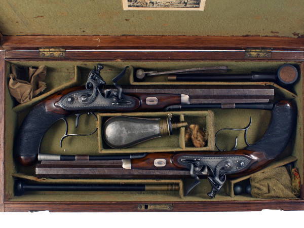 A Cased Pair of Flintlock Duellers by W. Parker of London.