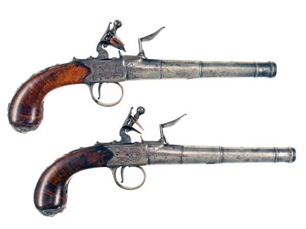 A Pair of Cannon Barrel Pistols by Hirst of London.