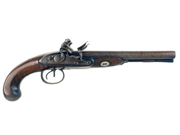 A Sleepy Flintlock Carriage Pistol by Theo. Richards.