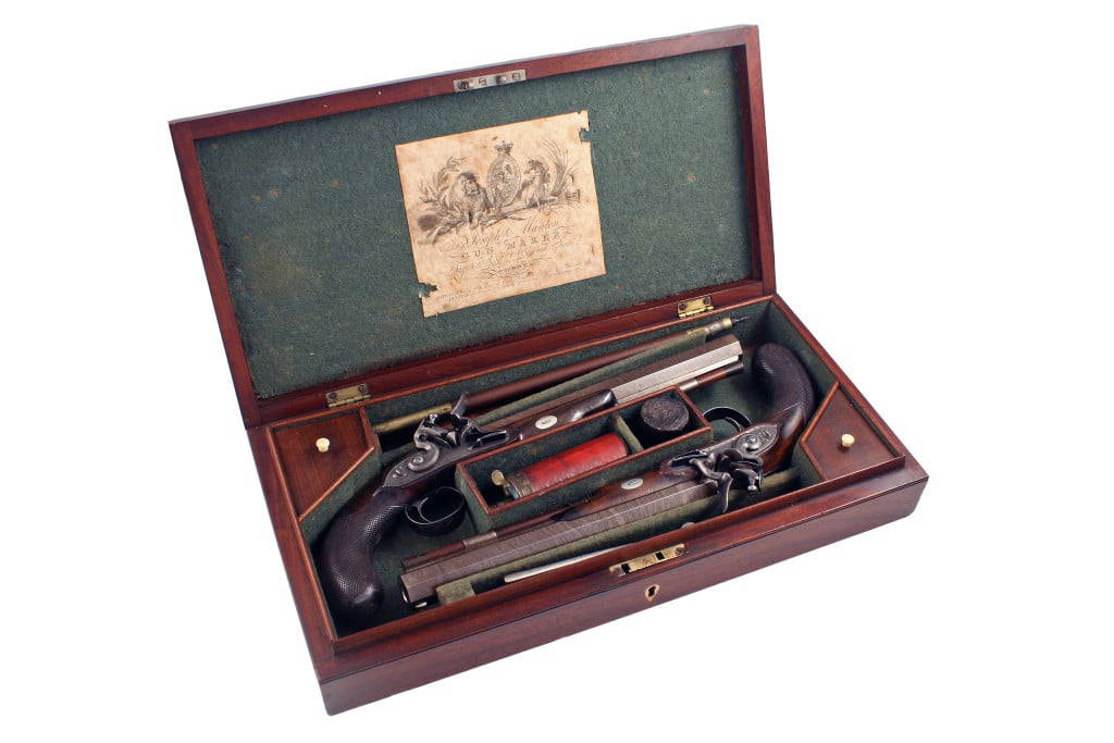 A Fine Cased Pair of Flintlock Duelling Pistols by Joseph Manton.