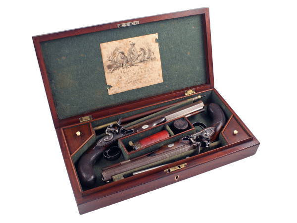 A Fine Cased Pair of Flintlock Duelling Pistols by Joseph Manton.
