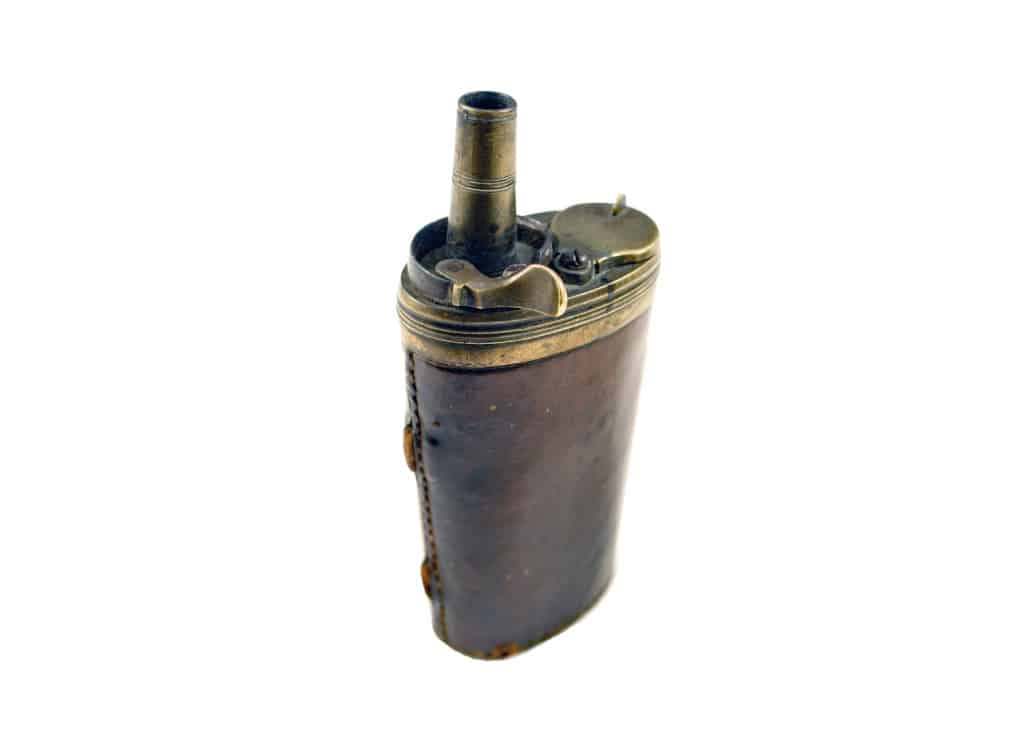 A Leather Covered Two Way Powder Flask