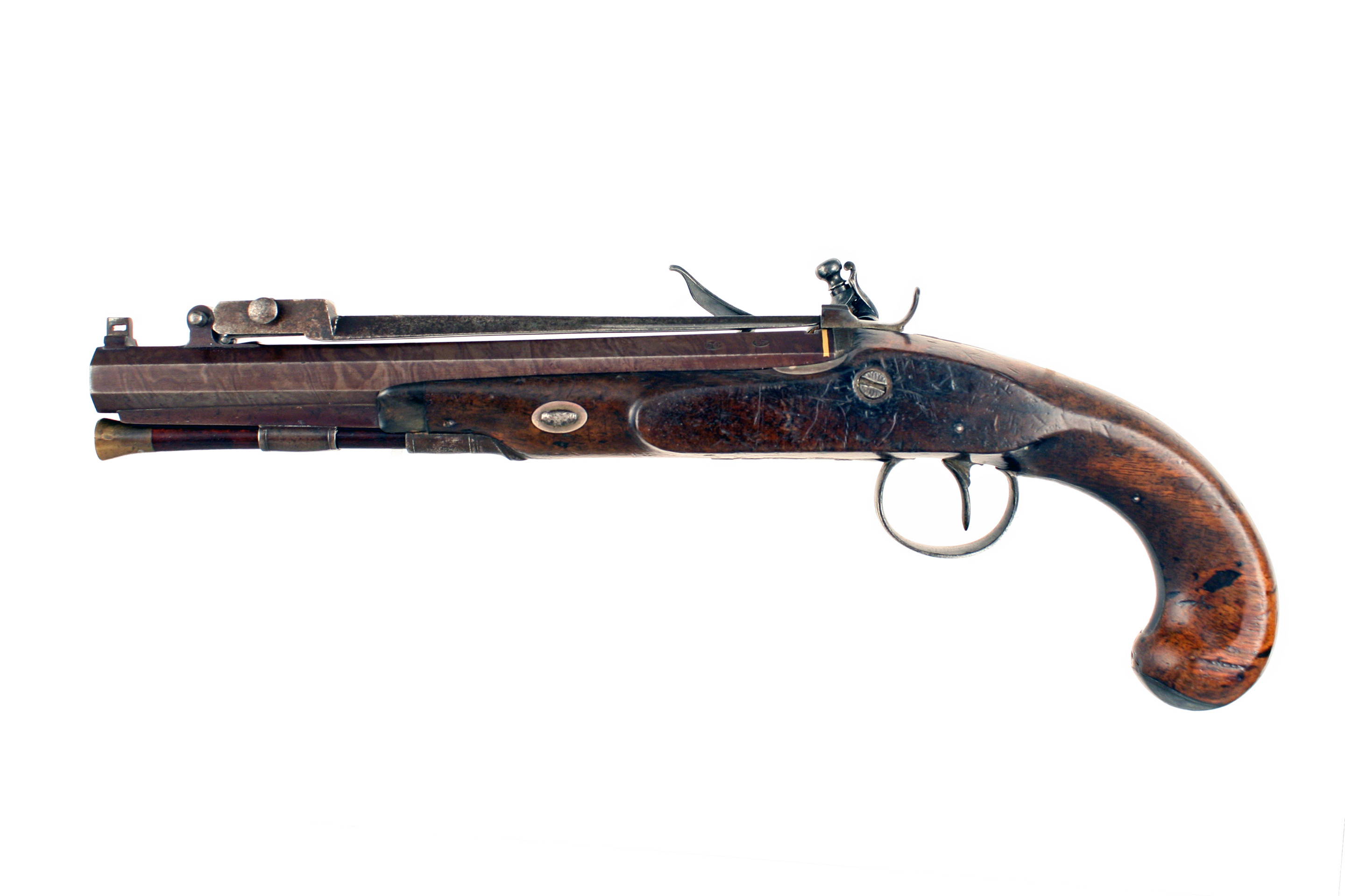 A Scarce Flintlock Officers Pistol with Sprung Bayonet by Wallis of Hull. - Image 4