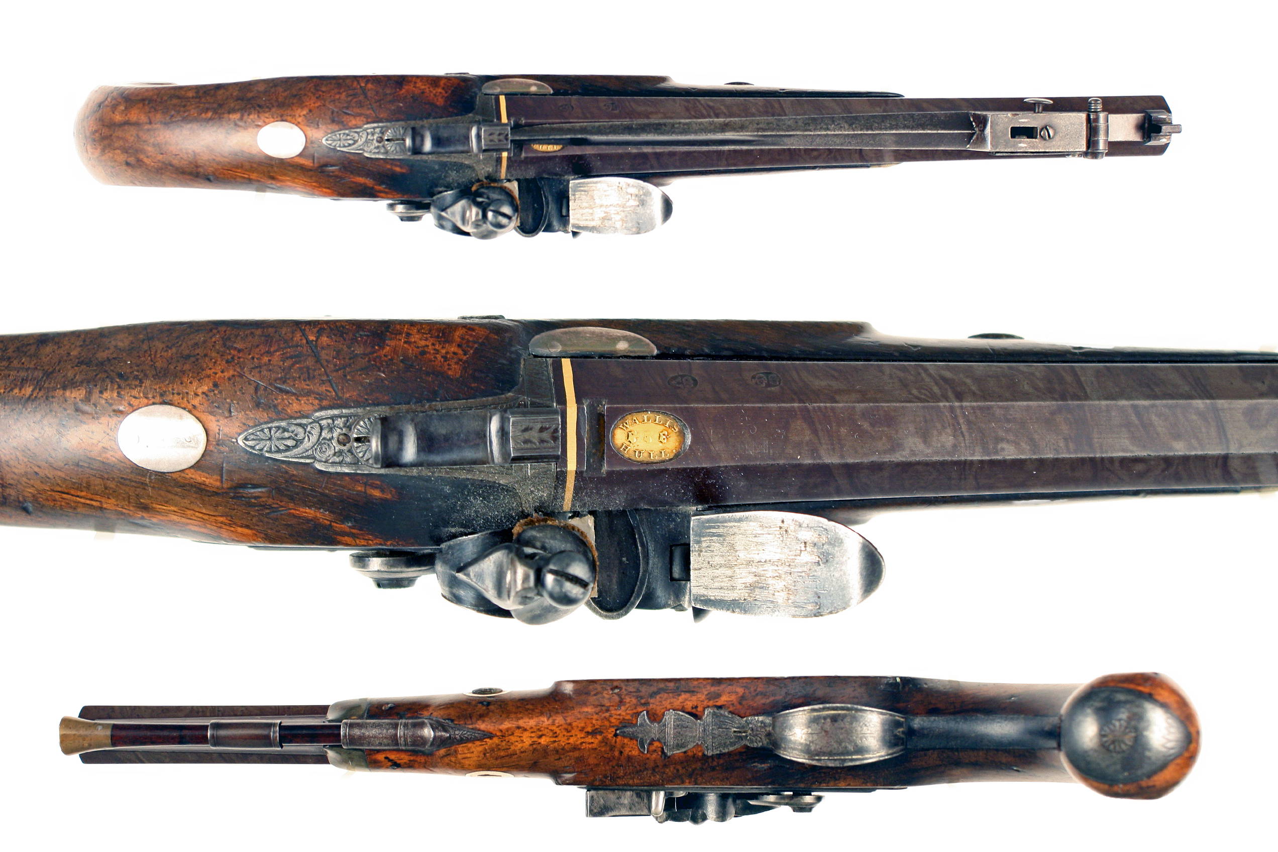 A Scarce Flintlock Officers Pistol with Sprung Bayonet by Wallis of Hull. - Image 3