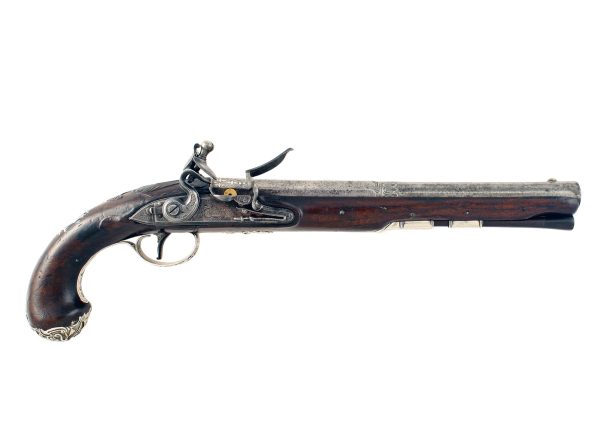 A Silver Mounted Flintlock Holster Pistol by Proctor of London.
