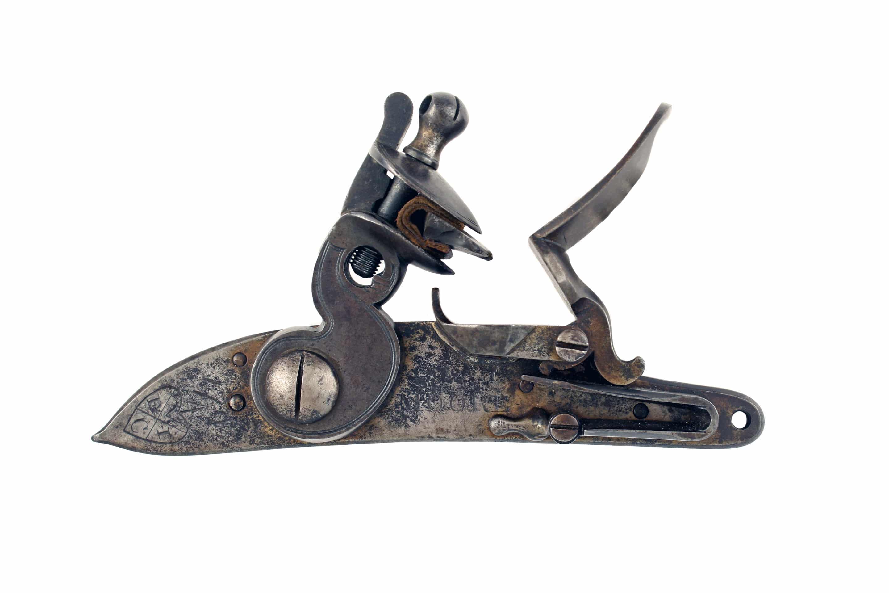 An East India Company Flintlock Mechanism for a Wall-Piece by Moore, Dated 1793.