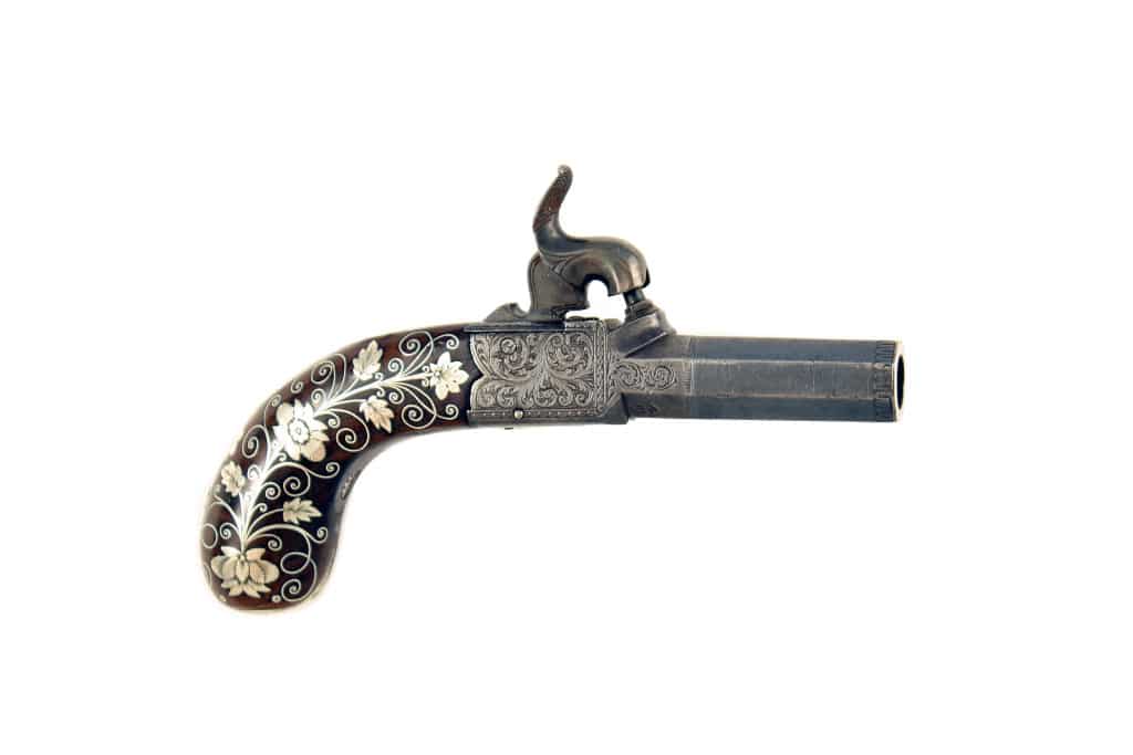 A Beautiful Silver Inlaid Pocket Pistol by Smith, London.