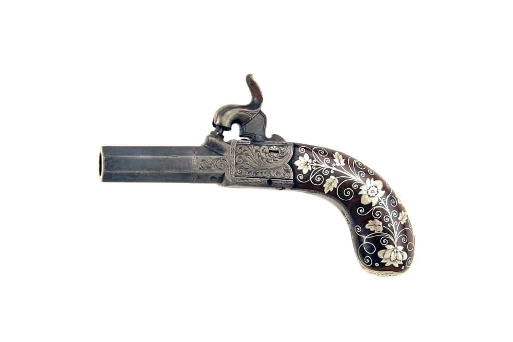 A Beautiful Silver Inlaid Pocket Pistol by Smith, London. - Image 3