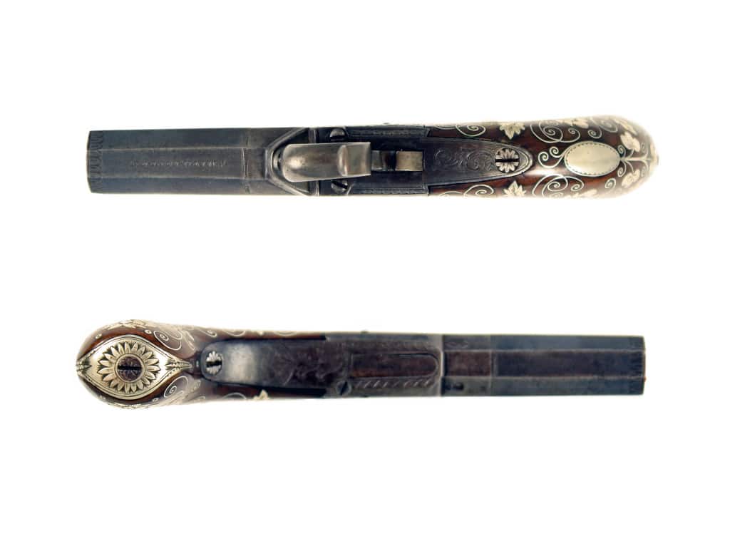 A Beautiful Silver Inlaid Pocket Pistol by Smith, London. - Image 2
