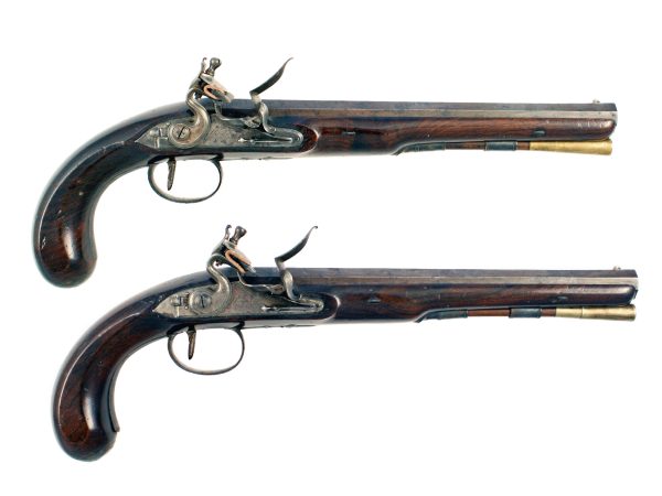 A Pair of Flintlock Duelling Pistols by Wogdon, London.