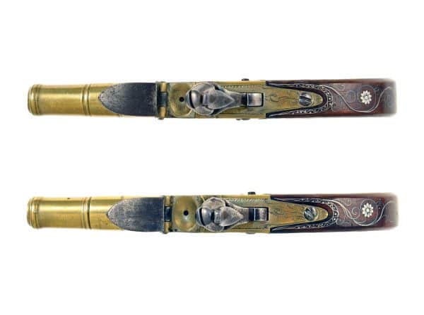 A Pretty Pair of Silver Inlaid Flintlock Pocket Pistols by Joyner. - Image 4