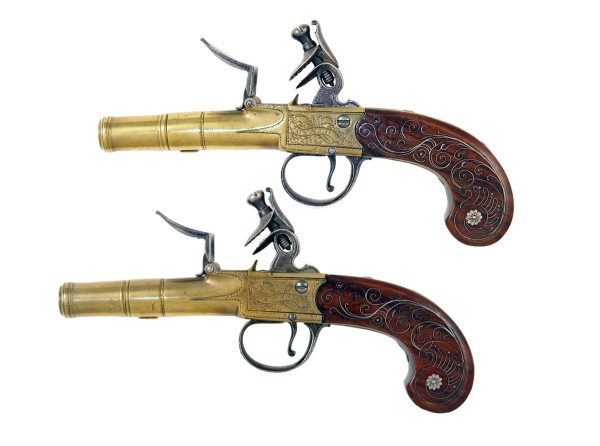 A Pretty Pair of Silver Inlaid Flintlock Pocket Pistols by Joyner. - Image 8