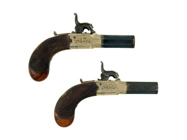 A Crisp Pair of Percussion Pocket Pistols by Lacy & Co.