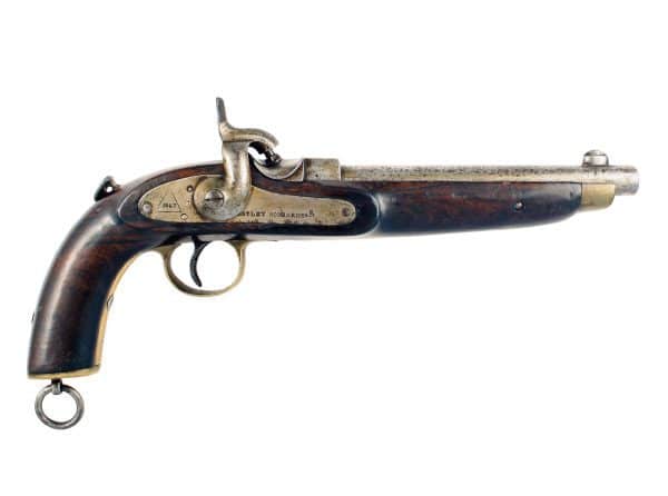 A Percussion Breech Loading Westley Richards Patent ‘Monkey Tail’ Pistol, No. 492, dated 1867.