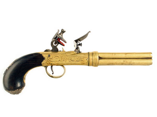 A Flintlock Four-Barrel Volley Pistol