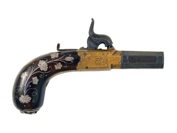 A Silver Inlaid Percussion Pocket Pistol by Smith of London.