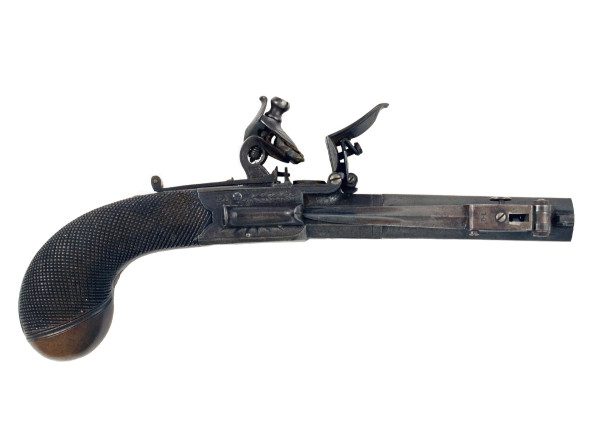 A Flintlock Pocket Pistol with Side Mounted Bayonet. - Image 2