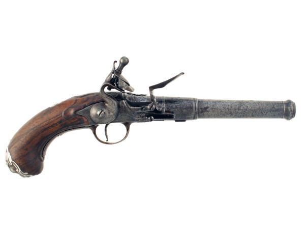 An Early Flintlock Queen Anne Pistol by Maskall of London.