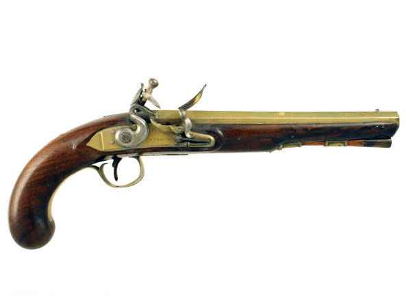 A Good Brass Barrel Flintlock Officers Pistol by Burgon.