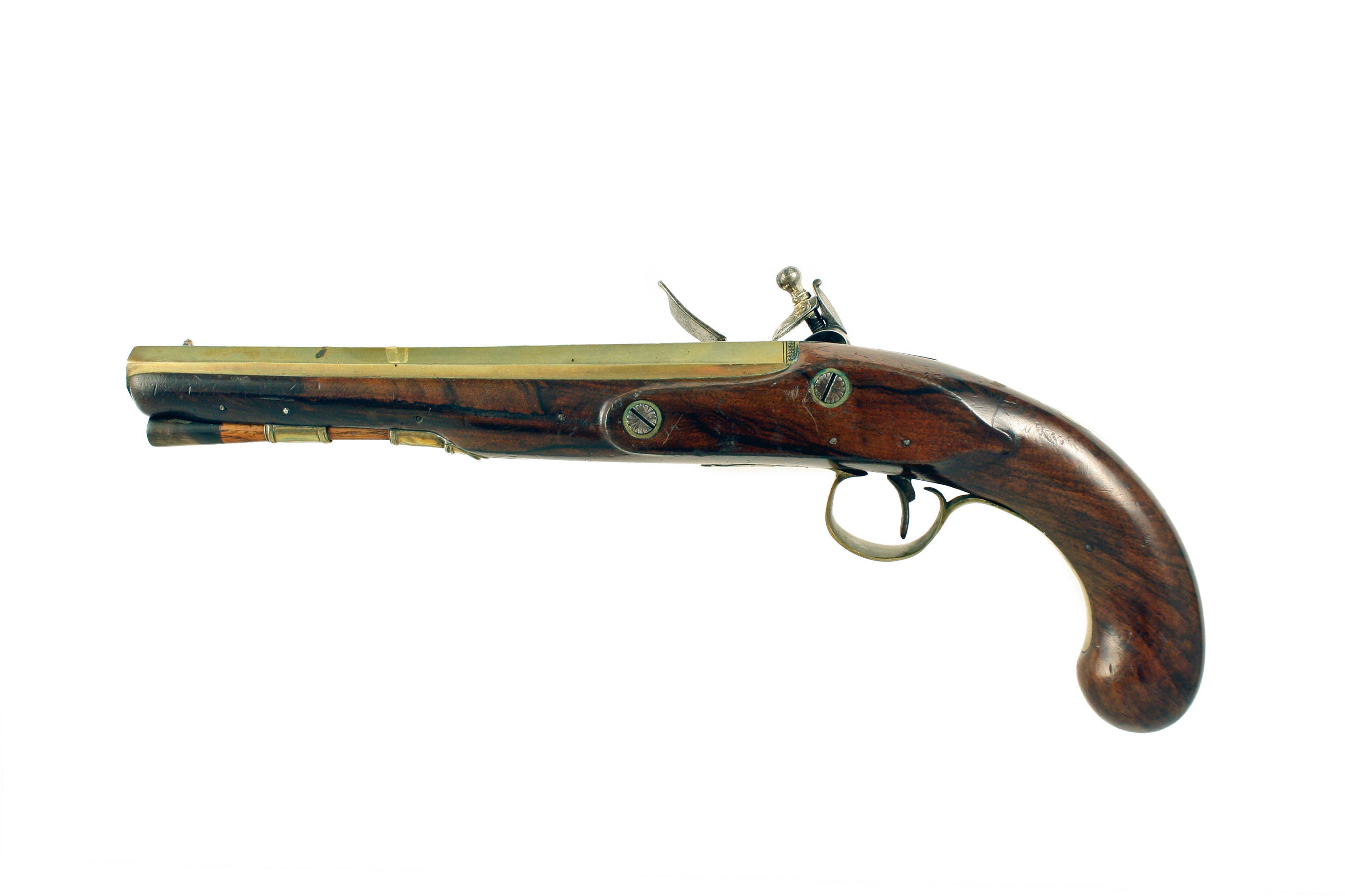 A Good Brass Barrel Flintlock Officers Pistol by Burgon. - Image 2