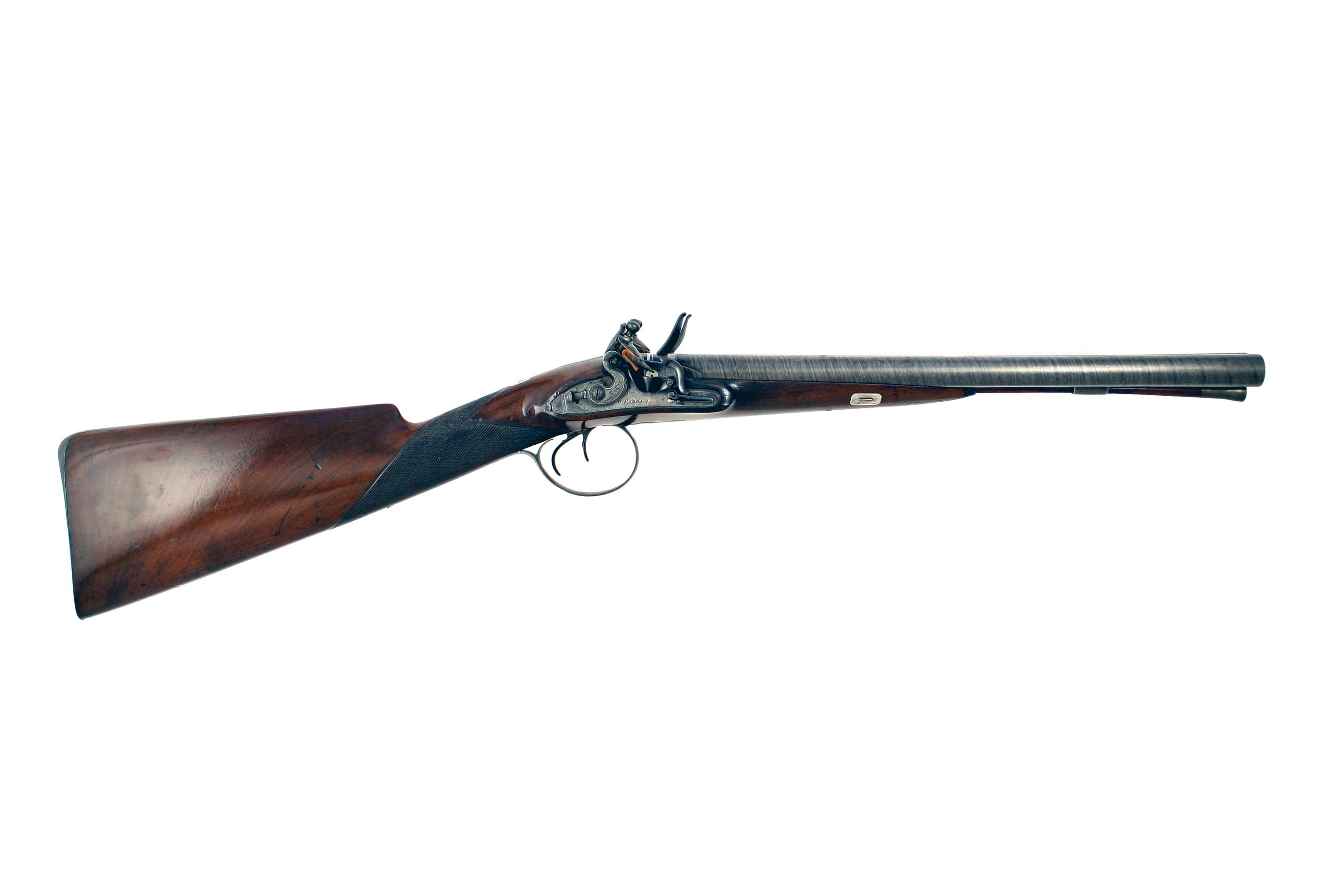 A Flintlock Double Barrel Coaching Carbine by W. Parker.