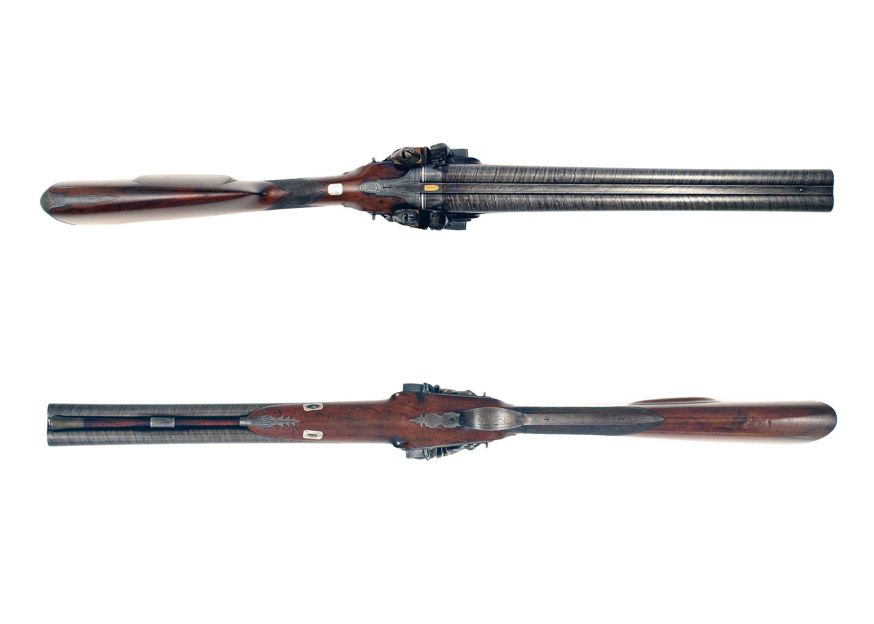 A Flintlock Double Barrel Coaching Carbine by W. Parker. - Image 3