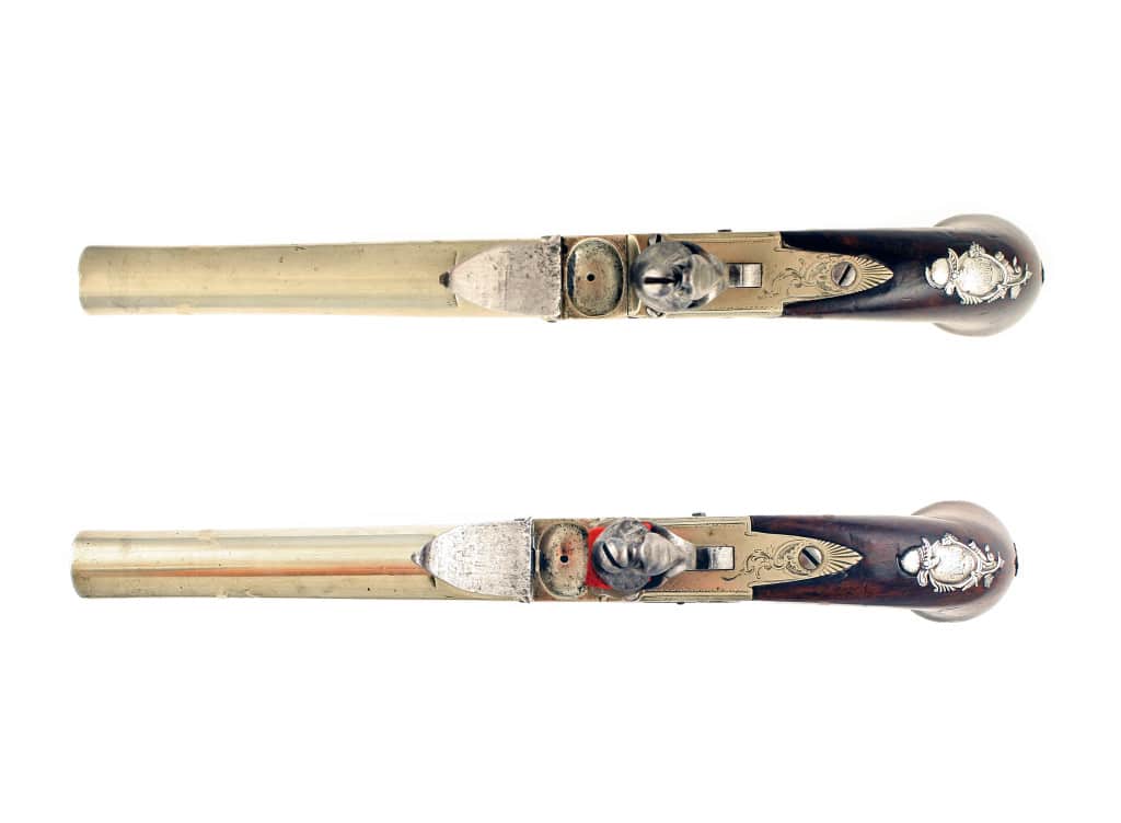 A Large Pair of Tutaneg Silver Mounted Officers Pistols. - Image 7