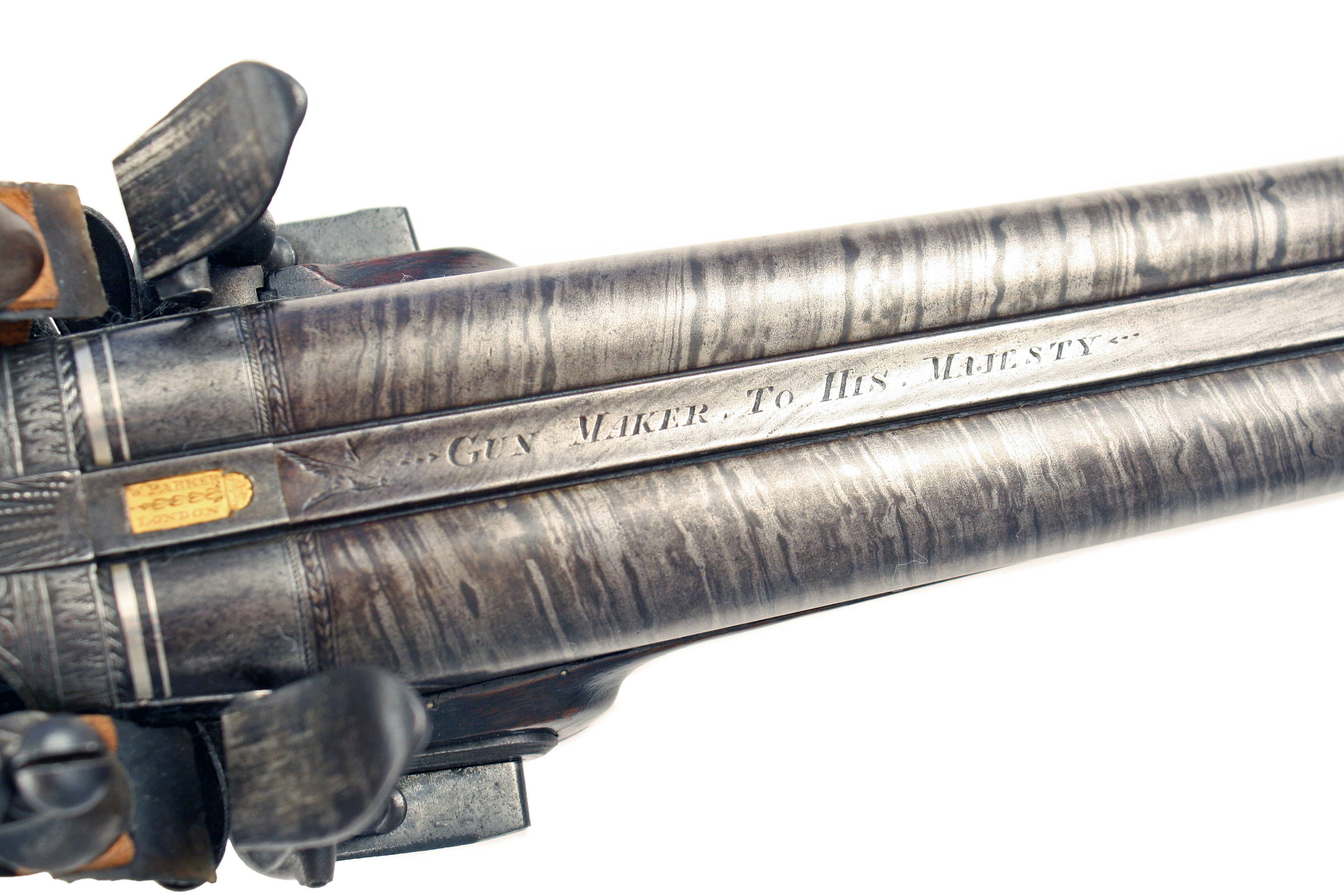 A Flintlock Double Barrel Coaching Carbine by W. Parker. - Image 7