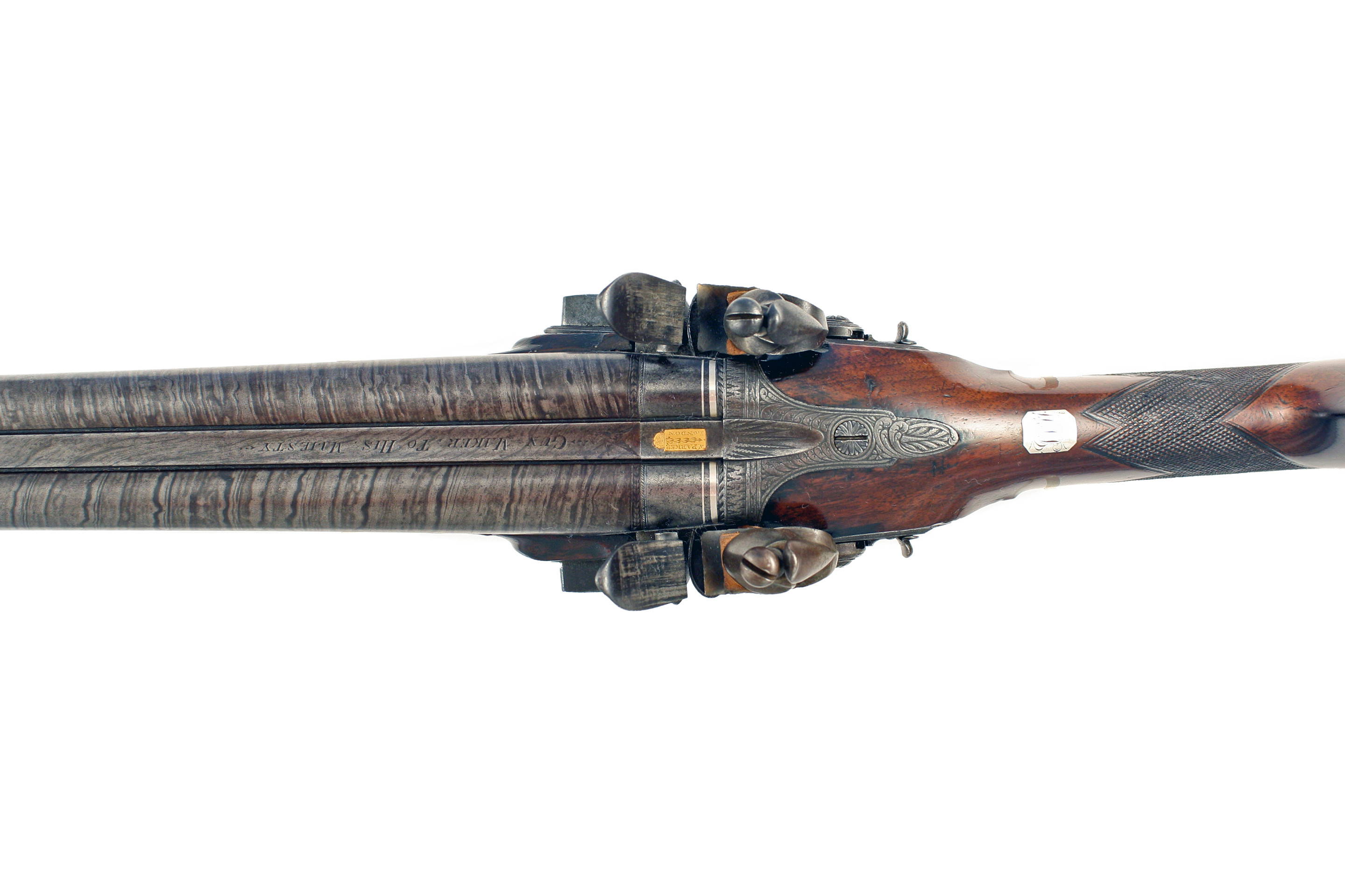 A Flintlock Double Barrel Coaching Carbine by W. Parker. - Image 2