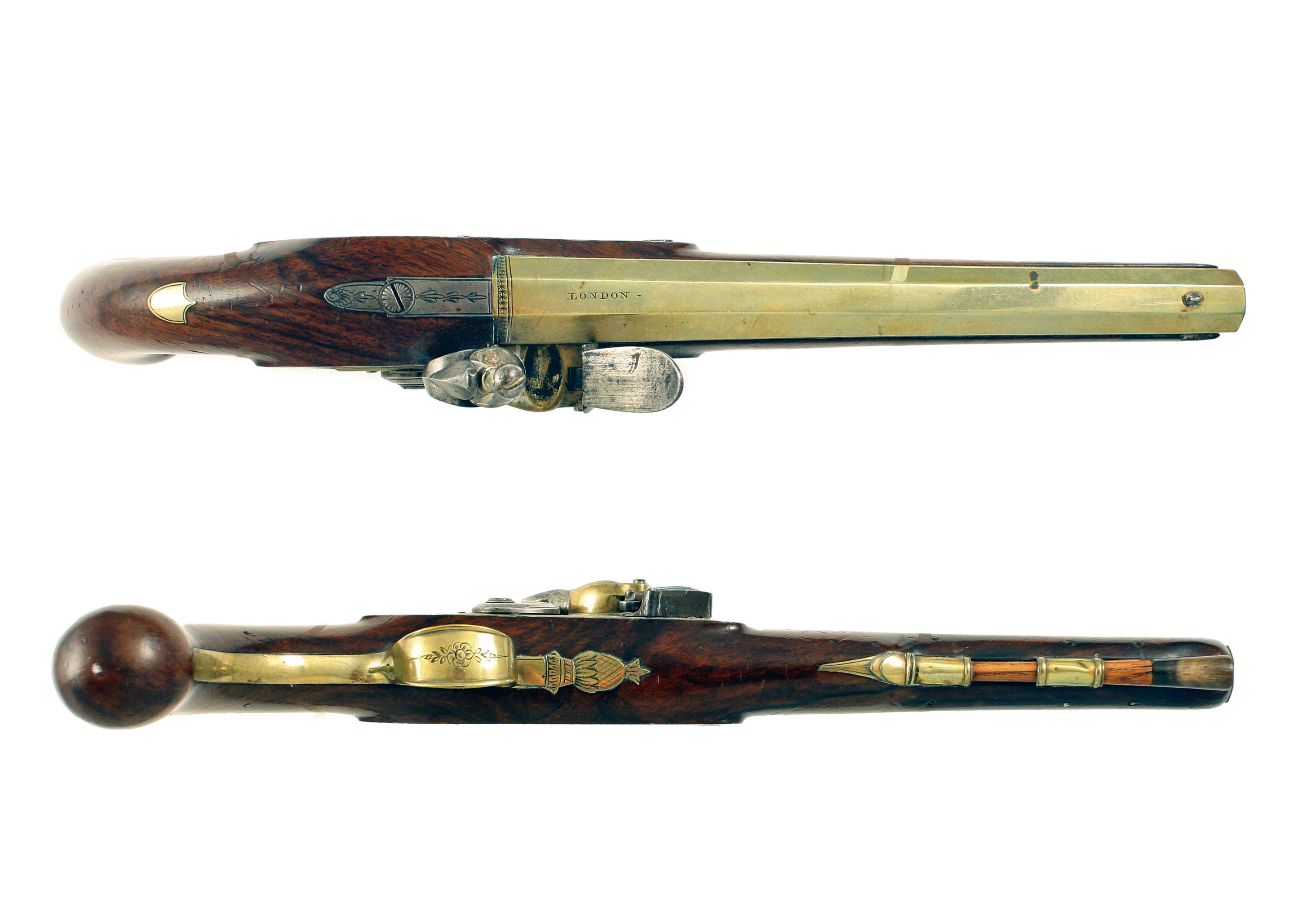 A Good Brass Barrel Flintlock Officers Pistol by Burgon. - Image 3