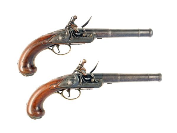 A Sleepy Pair of Flintlock Queen Anne Pistols by J. Hall of London, Circa 1720.