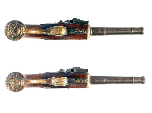 A Sleepy Pair of Flintlock Queen Anne Pistols by J. Hall of London, Circa 1720. - Image 3