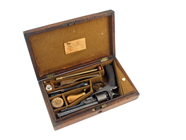 A Cased 90 Bore Percussion Daw Patent Five Shot Revolver.