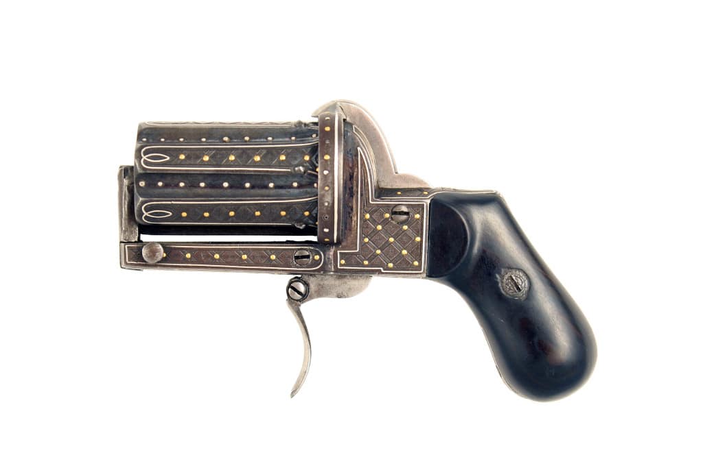 A Gold & Silver Decorated Pepperbox Revovler