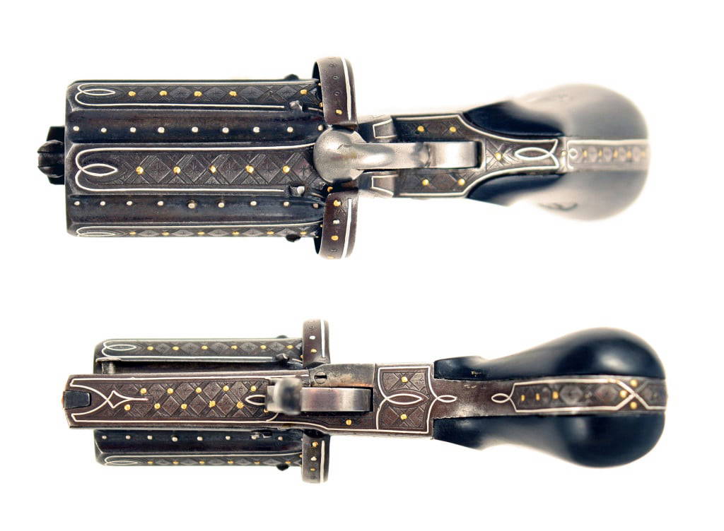 A Gold & Silver Decorated Pepperbox Revovler - Image 3