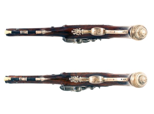 A Sleepy Pair of Silver Mounted Holster Pistols by Barbar of London. - Image 3
