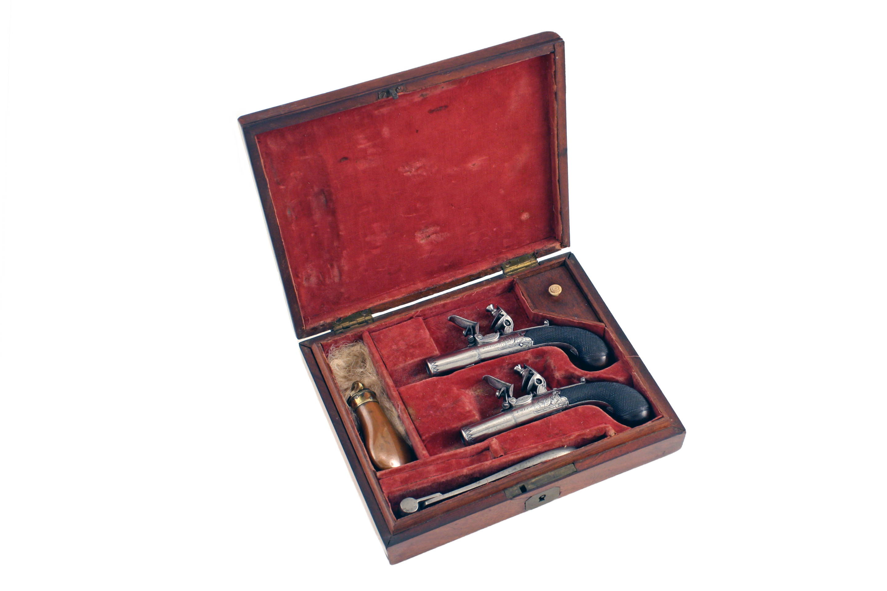A Cased Small Pair of Round Framed Pistols.