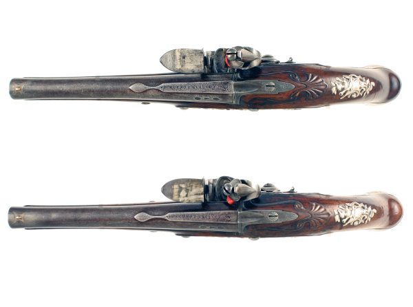 A Sleepy Pair of Silver Mounted Holster Pistols by Barbar of London. - Image 4